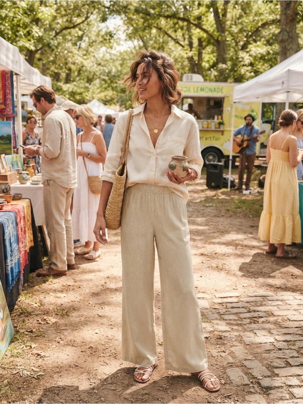 OLD NAVY | High-Waisted Linen-Blend Wide-Leg Pants - Medium
